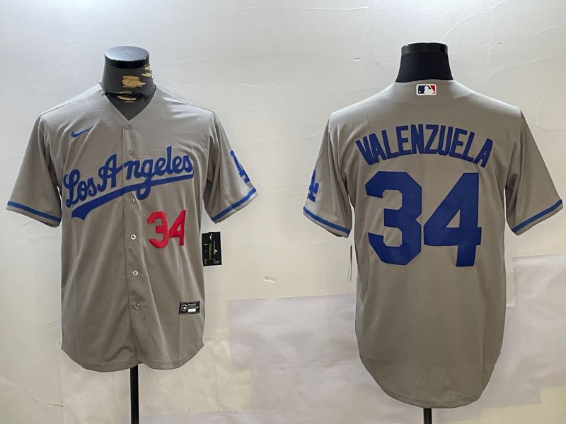 Men Los Angeles Dodgers 34 Valenzuela Grey Game 2024 Nike MLB Jersey style 10293